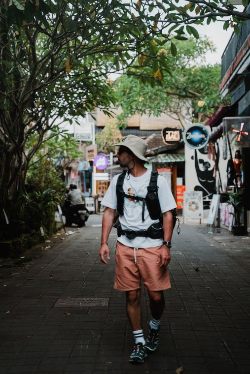 Walking down a tropical street